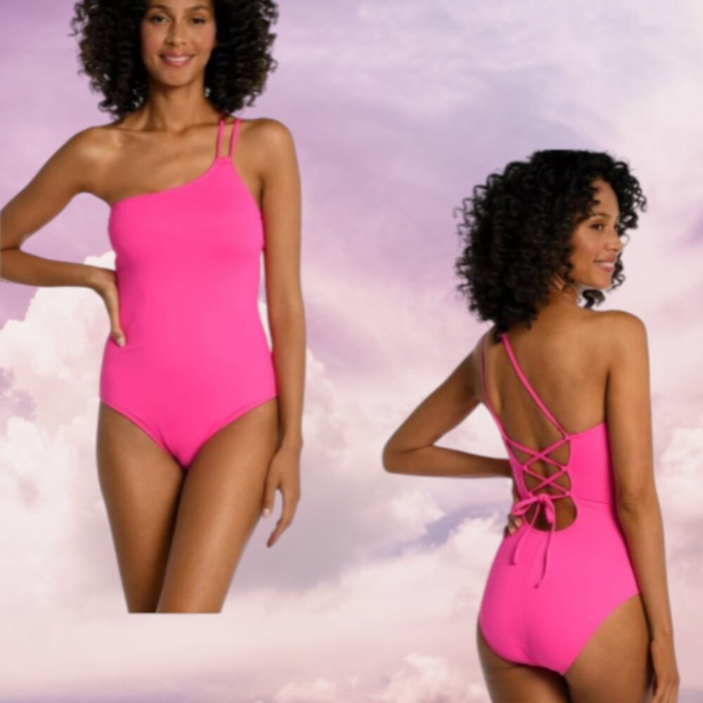 LA BLANCA Women's Pink Goddess One-shoulder One-piece Swimsuit Size 4,